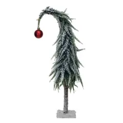 Hello Honey 14" Snow Finish Faux Evergreen Tree with Wood Base