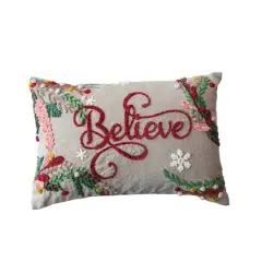 Hello Honey&reg; Snowflakes & Foliage Believe Cotton Chambray Embroidered Lumbar Pillow