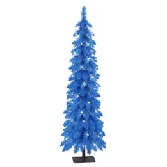 4ft. Pre-Lit Blue Artificial Alpine Pencil Tree, Clear Lights