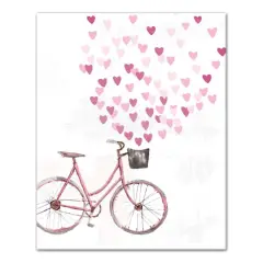 Pink Bike with Hearts Canvas Wall Art