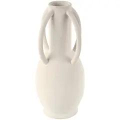 15" White Ceramic Textured Vase with 4 Handles