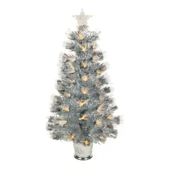 3ft. Pre-Lit Fiber Optic Silver Artificial Christmas Tree, Warm White Lights