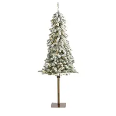 5ft. Pre-Lit Flocked Alpine Artificial Christmas Tree, Clear Lights
