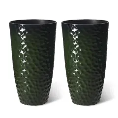 Glitzhome&reg; 23.75" Eco-Friendly Honeycomb Textured Green Tall Plastic Planters, 2ct.