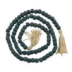 80" Bohemian Mango Wood Beads with Tassels Garland Green