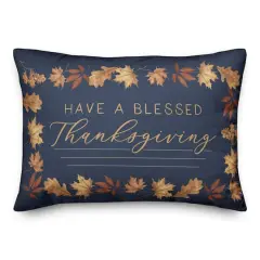 Blessed Thanksgiving Blue And Gold Throw Pillow
