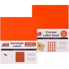 JAM Paper Circular Seal & Rectangular Mailing Address Label Combo Set Neon Deep Orange