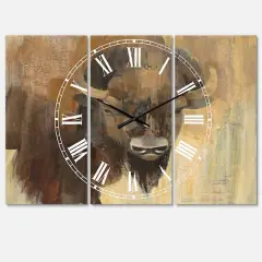 Designart Into The Wild Gold Buffalo Farmhouse 3 Panel Wall Clock