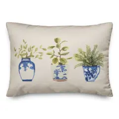 Potted Plants Blue White 14" x 20" Throw Pillow