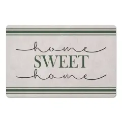 White with Green Stripes Home Sweet Home Floor Mat