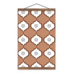 Floral Tile 12" x 18" Teak Hanging Canvas