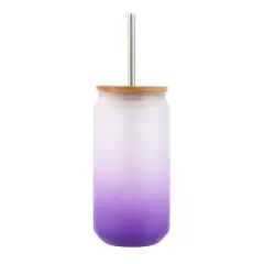 18oz. Frosted Glass Sublimation Tumbler with Bamboo Lid & Straw by Make Market&reg; Purple