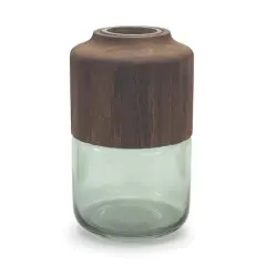11" Sage Glass Vase with Wood Accent