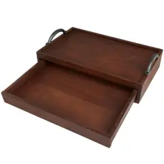 18.25" Wood Hidden Drawer Tray with Black Metal Handles Brown
