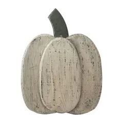 14.5" White Wooden Thanksgiving Pumpkin with Stem