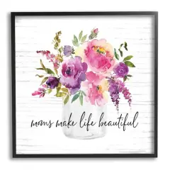 Stupell Industries Mom's Make Life Beautiful Watercolor Flower Bouquet Framed Giclee Art Black