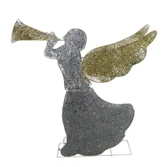 46" Silver & Gold Lighted 3D Glittered Angel Outdoor Christmas D&eacute;cor