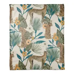 Tropical Cheetah Coral Fleece Blanket White