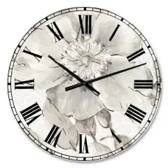 Designart Indigold Grey Peonies I Traditional Wall Clock