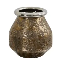 9.5" Textured Bronze Vase with Silver Rim