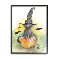 Stupell Industries Witch Cat on Pumpkin Framed Giclee Art Black
