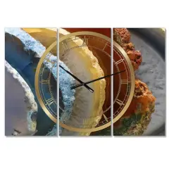 Designart Fashion Mineral Slice XV 3 Panel Large Wall Clock