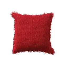 Hello Honey&reg; 20" x 20" Square Red Woven Cotton Pillow with Metallic Gold Thread & Fringe