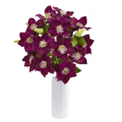 21" Anemone Arrangement In White Vase Purple