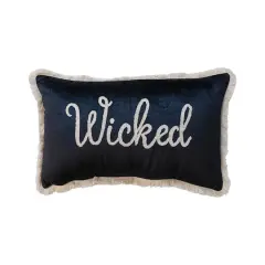 Hello Honey&reg; 24" x 14" Black & Cream Wicked Cotton Velvet Lumbar Pillow with Embroidery & Fringe