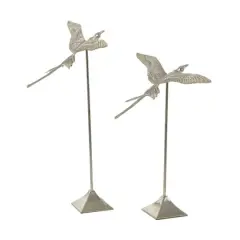 Silver Aluminum Eclectic Bird Sculpture, Set of 2 32", 25"