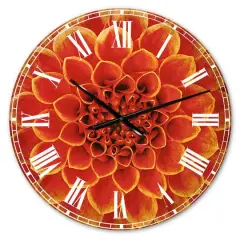 Designart Orange Abstract Flower Design Traditional Wall Clock