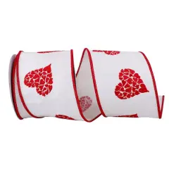 Reliant 4" x 10yd. Wired White & Red Hearts Ribbon