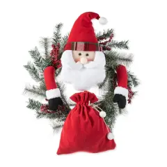 Glitzhome&reg; 24" Santa Flocked Pine Needle & Berry Wreath