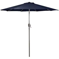 9ft. Outdoor Patio Market Umbrella with Hand Crank & Tilt Navy Blue/Brown