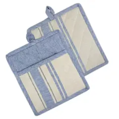 DII&reg; Nautical Blue French Stripe Potholders, 2ct.