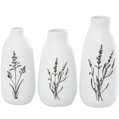 White Ceramic Vase with Black Lavender Prints Set