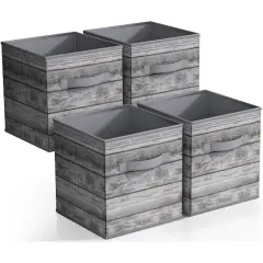 Sorbus 11" Gray Wood Pattern Foldable Storage Cubes, 4ct.
