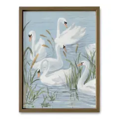 18" x 24" Swans & Cattails Framed Wall Art Brown