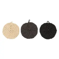 Hello Honey&reg; 8" Black, Gray & Cream Round Cotton Crocheted Pot Holder Set
