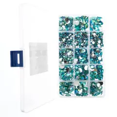 John Bead Round & Oval Acrylic Flatback Rhinestones in Box Aqua AB