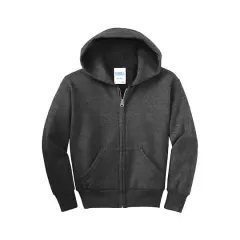 Port & Company&reg; Youth Core Fleece Full-Zip Hooded Sweatshirt Dark Heather Gray