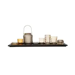Hello Honey&reg; Embossed Glass Votive Holders with Black Finish Wood Tray Set