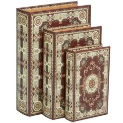 Arabesque Pattern Canvas Storage Book Box Set Red/Cream/Green