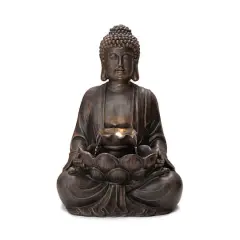 Glitzhome&reg; 28.25" Zen-Style Meditating Buddha Statue Outdoor Fountain with LED Light