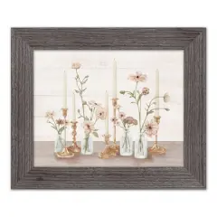 Florals with Candles Western Framed Print Gray