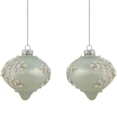 2ct. Pastel Green Icy Snowflakes Glass Onion Ornaments