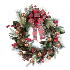 Glitzhome&reg; 24"D Christmas Bell, Pinecone & Berry Bow Wreath