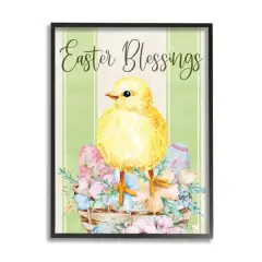 Stupell Industries Easter Blessings Text Striped Yellow Chick Egg Basket Framed Giclee Art Black