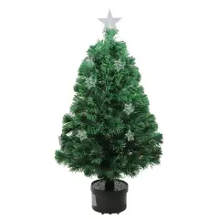 4ft. Pre-Lit Potted Fiber Optic Artificial Christmas Tree with Stars, Multicolor Lights