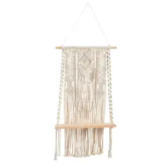 2.5ft. x 1.5ft. Hand Crafted Woven Macrame Wall Hanging with Wooden Shelf